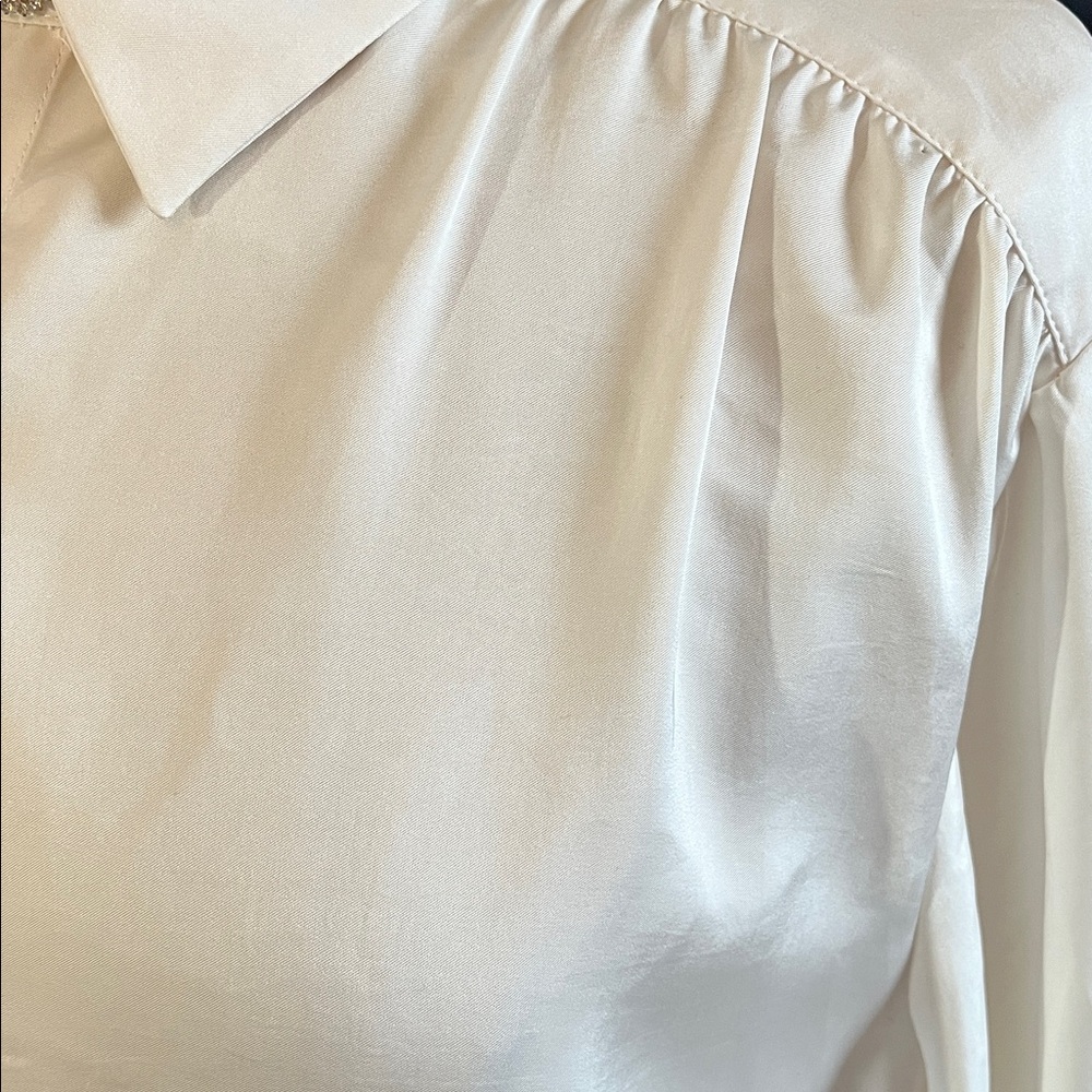 Express Cream Satin Look & Feel Button-Down Shirt w/Rhinestone buttons XL TL - Picture 9 of 13